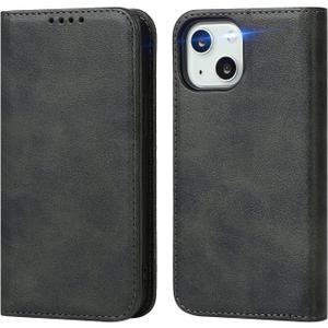 for iPhone 15 Plus Wallet Case with Card Holder for Women Men PU Leather Flip Folio Credit Card Slots Stand Shockproof Phone Cover-Black