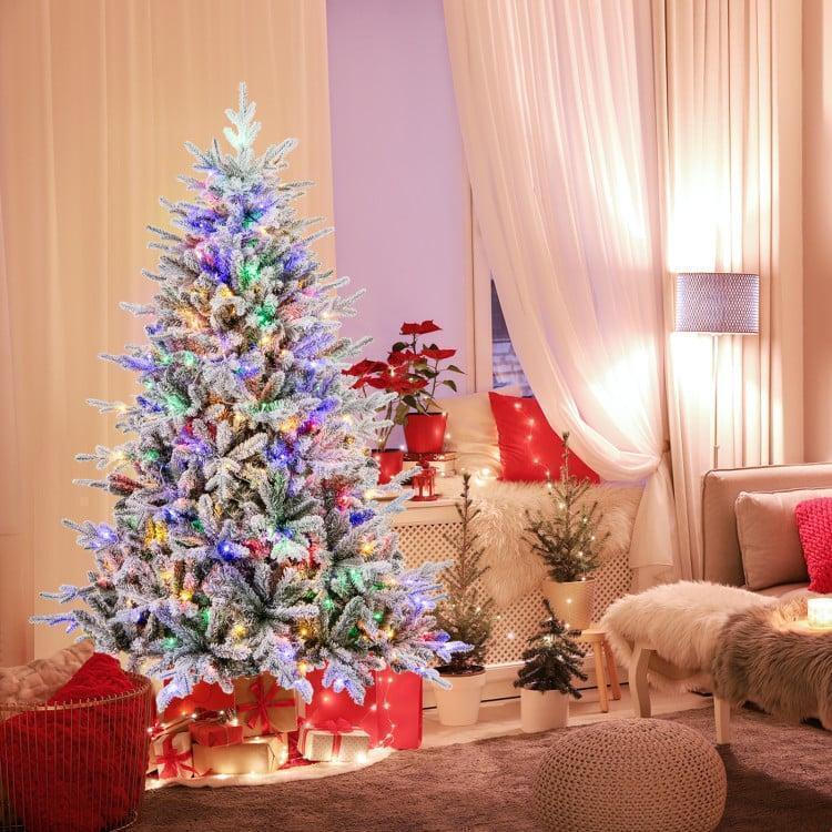 Total Tactic CM24756US-M 6 ft. Flocked Christmas Tree with 8 Lighting Modes & Multi Color LED Lights
