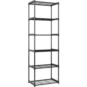 6-Tier Storage Shelves with Plastic Connectors – Metal Shelf Organizer for Pantry, Closet & Bathroom, Space-Saving Sturdy Shelving Unit Rack, Black， 17.3" x 12.8" x 70.9"