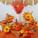 Fall Pumpkin Decor Set Thanksgiving 4 Pack Fake Pumpkins Berry Pine Cone Sunflower Maple Leaves Fall Decor, for Autumn Home Tabletop Centerpieces Kitchen Fireplace Mantel Party Decorations