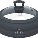 Microwave Splatter Cover Vented Glass Splatter Guard Lid with Collapsible Silicone for Food as Pot Cover Plate 10.8 inch for 6 7 8 9 10 inch Plate Bowl (Grey)