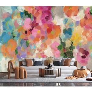 Peel and Stick Vibrant Abstract Floral Painting Mural, 160" x 114"