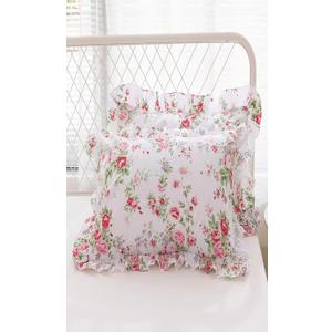 Rose Floral Square Pillow Shams with Ruffles Euro Shams Pillow Covers 18x18 inches 2-Pack, Vintage Cotton Farmhouse French Country Pillowcases Zipper Clousure(Shabby Rose, 18x18)