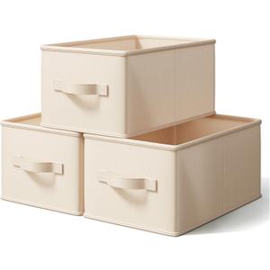 Storage Bins, Fabric Satin Storage Baskets for Shelves, 14.75"L*10.25"W*8.25"H Collapsible Storage Bins with Handles for clothes, Closet Baskets and Bins with Handles, Blush Pink, 4-Pack (Medium)