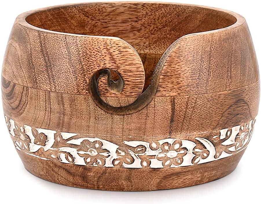 BHAVATU Yarn Storage Handmade Craft Knitting Bowl Storage Knitting and Crocheting Accessories Kit Organizer, Perfect for Mother's Day and Christmas Gift (7" x 7" x 4")