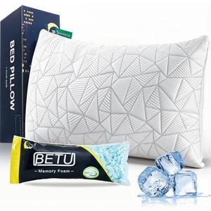 BETU Standard Pillow, Cooling Shredded Memory Foam Pillow for Hot Sleepers College Dorm Room Essentials, Adjustable Firm Gel Cool Pillow for Back Pain and Side Sleeping, Birthday Gifts for Boyfriend