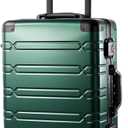 All Aluminum 20 Inch Check In Luggage Hard Shell Suitcases with Spinner Wheels and TSA Lock, Checked Medium Suitcase (Dark Green)