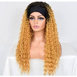 26IN Headband Wigs For Black Women Deep Water Wave Synthetic Wig Bohemian Curly Glueless Machine Hair Wigs T1B-114 22inches