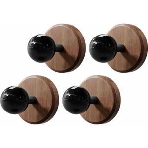 Adhesive Wooden Wall Hooks,4-Pack Farmhouse Decorative Natural Dark Walnut Wall Mounted Hooks for Towel,Keys,Hats,Coats,Robe, Bags& More - Durable & Stylish Home Decor for Entryway, Bathroom, Bedroom