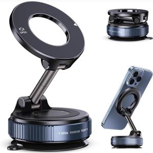 Car Phone Holder with Ultra Strong Vacuum Suction Cup - 360° Adjustable & Rotatable MagSafe Phone Mount for Car/Desk/Office/Gym/Mirror and Universal Use for iPhone, Android & Other Phones