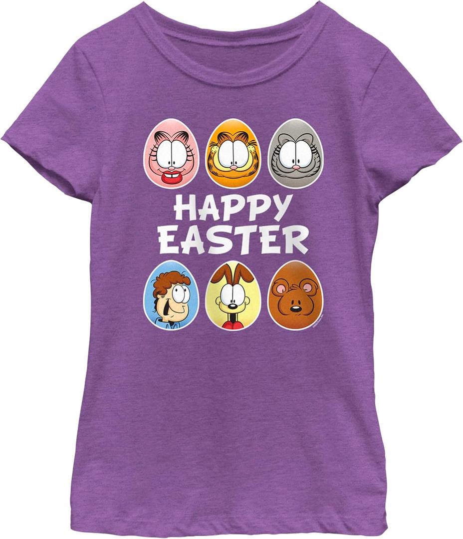 Nickelodeon Garfield Easter Eggs Girls Short Sleeve Tee Shirt (Small, Purple Berry)