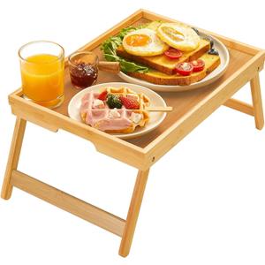 Bamboo Bed Tray Table with Foldable Legs, Breakfast Tray for Sofa, Bed, Eating, Working, Used As Laptop Desk Snack Tray by Pipishell (16.3" x 11.8" x 6", Yellow)