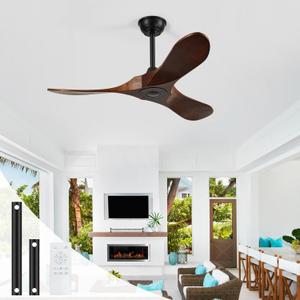 42-Inch Wood Ceiling Fan without Light,Quiet and Large Airflow,Speed Memory,2 Down Rods,Small Ceiling Fan for Bedroom,Patios,Garage (Dark Walnut, 42 inch)