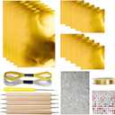 15pcs Gold Craft Foil Sheets, Gold Foil Sheets for Embossing, Decorative Metal Sheet Embossing Tools for Painting Gilding Crafting Decoration,with 2 Rolls Wire, (Gold Set)