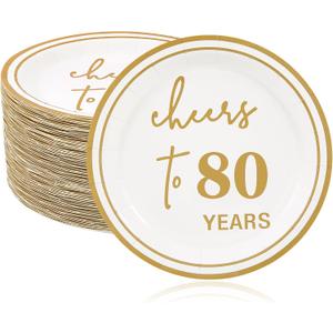 Ottin 50 Count White 7-Inch Dessert Paper Plates Gold Cheers to 80 Years  Disposable Plates for 80th Anniversary, Birthday Party & Milestone Celebrations