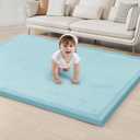 ACOMOPACK Baby Play Mat for Floor 1.3" Thick Memory Foam Play Mat 59"71" Tummy Time Crawling with Non-slip Bottom for Living Room,Nursery,Soft Velvet Playpen Mats for Kids,InfantsLight Blue