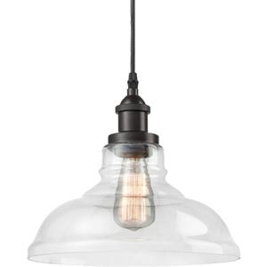 CLAXY Ecopower Industrial Edison Vintage Style 1-Light Pendant Glass Hanging Light Kitchen Island Dining Pendant Lighting (Oil-Rubbed Bronze)
