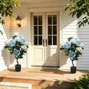 2 Pcs 3ft Artificial Hydrangea Trees for Outdoor UV Resistant Faux Hydrangea Artificial Flowers Topiary Trees Plant in Pot for Indoor Outdoor Porch Patio Garden Wedding Office Home Decor