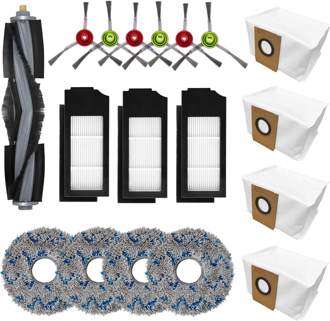 18 PCS Replacement Accessories Kit For Ecovacs Deebot X1 TURBO/OMNI Robot Vacuum Cleaner Parts, 1 Main Brush, 6 Side Brush, 3 Hepa Filter, 4 Mop Cloth, 4 Dust Bag