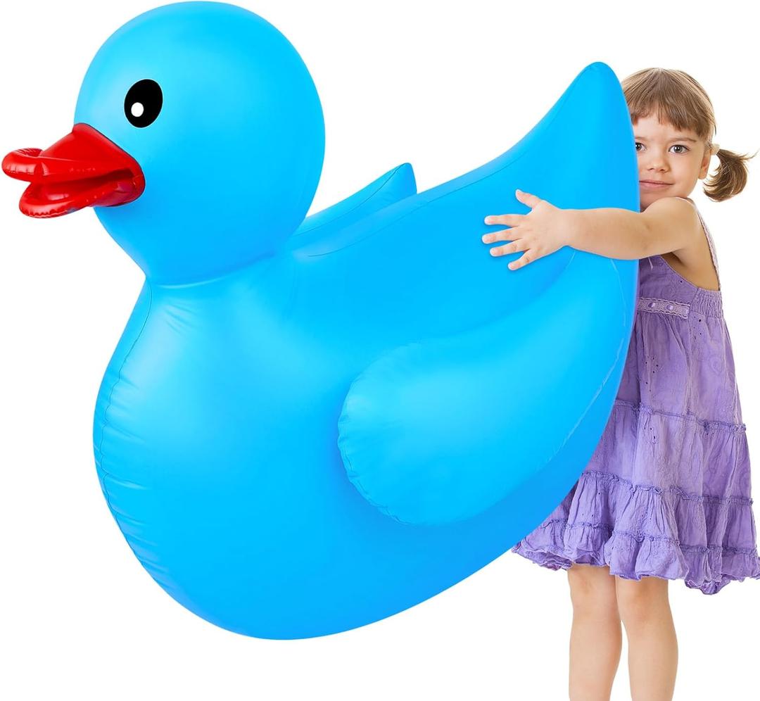 Hungdao 1 Pack 4 Feet Giant Inflatable Duck Huge Rubber Duck Large Blow up Pool Float for Summer Beach Swimming Pool Carnival Birthday Party Parade Decoration (Blue)
