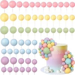 56 PCS Colorful Ball Shaped Cake Topper Pearl Picks for Cupcake Insert, Birthday Party, Wedding Decoration Supplies (Pink, Yellow, Blue, Purple, Green)