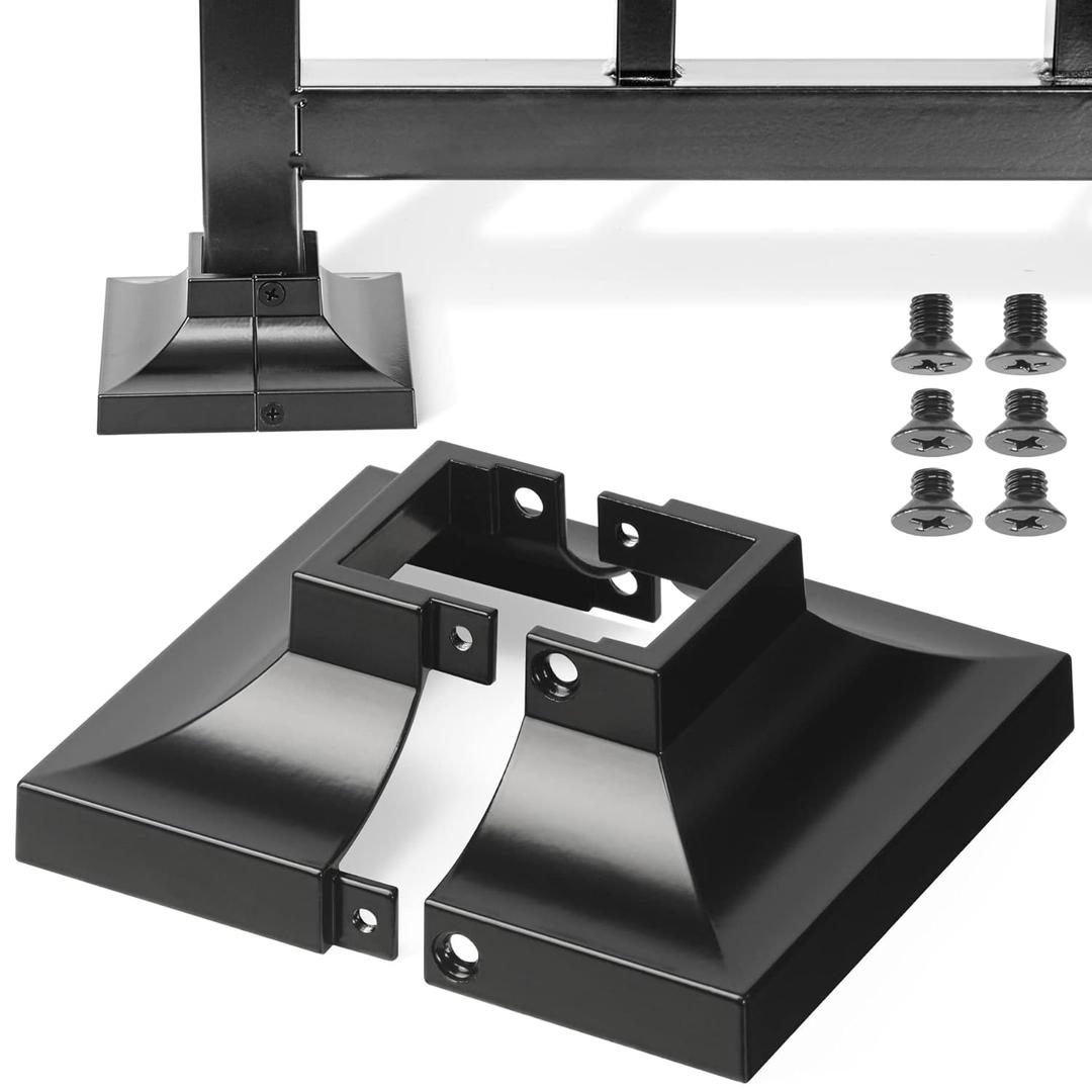 2pcs Post 1.5" Aluminum Deck Post Base Cover, Post Skirt, Handrail, Stair, Porch, Deck Railing Base Brackets Covers (Black)