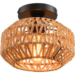 1 Pack Farmhouse Light Fixtures Ceiling Mount,Mini Rattan Boho Semi Flush Mount Ceiling Light,Hand Woven Hallway Light Fixtures for Bedroom Entryway Nursery Study Room