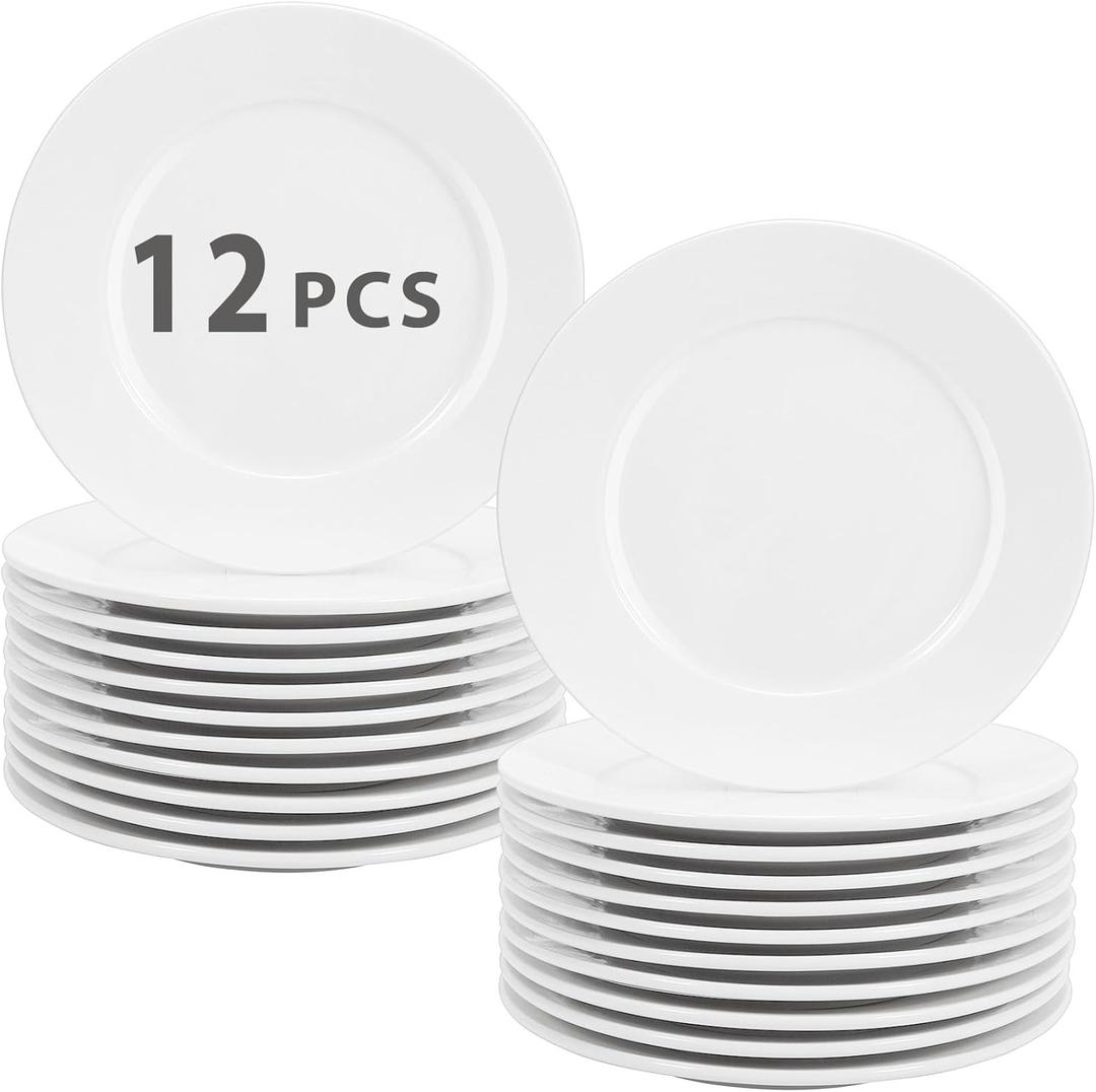 IJRPLM12 Pcs Porcelain Dessert/Salad Plate,Small Appetizer Plates,7 inch Small White Plates,Ceramic Dessert Plate Set,Microwave Oven and Dishwasher Safe