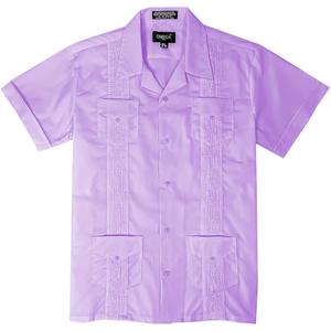 Kids Boys Guayabera Short Sleeve Cuban Shirt Wedding Beach Baptism-Juniors (Medium, Lilac)
