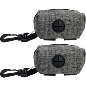 (2 Pack) Dog Poop Bag Holder for Leash,Doggie Waste Bag Dispenser Small Doggy Poop Bag Zipper Pouch with Carabiner Clip, Leash Attachment Holder for Pet Puppy Poop Bags