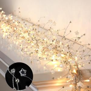 Riceshoot 2 Pieces Christmas Ice Wire Clear Garland with Light Wire Acrylic Crystal Garland Faux Diamond Beaded String Christmas Tree Ornaments Holiday Party Decoration (Star)
