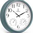 18 inch Outdoor Clocks for Patio Large Waterproof with Thermometer - Teal Blue Outdoor Clock with Temperature and Humidity for Wall - Weatherproof, Accurate & Easy to Read for Pool, Patio & Garden