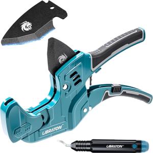 Libraton PVC Pipe Cutter, Up to 2-1/2", Ratchet Pipe Cutter Tool for PEX, PVC, PPR Plastic Hoses Plumbing, Heavy-Duty Pipe Cutter with Deburring Tool Replacement Blade, 2 Adjustable Cutting Ranges