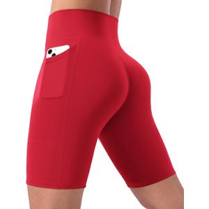POSHDIVAH Women's Creamluxe Yoga Shorts with Pockets - 2.5"/4"/6"/8"/10" High Waisted Workout Volleyball Running Shorts (Red, XS)