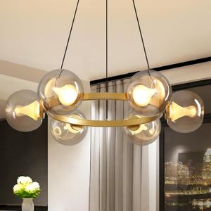 Mid-Century Globe Chandeliers Modern LED Dimmable Hanging Pendant Lighting 6-Light Round Glass Chandelier Light Fixture for Dining Room Living Room Bedroom D23.6, 23.6" dia.