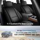 Silverado Seat Covers Fit for Chevy Silverado GMC Sierra 1500 2500HD 3500HD Trail Boss Z71 2007-2026 Crew Double Extended Cab Waterproof Leather Truck Seat Covers (129-Black/Full Set)