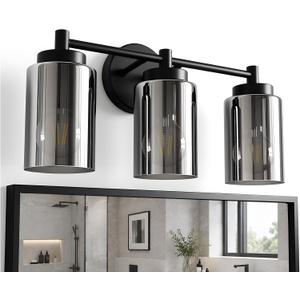 Combuh 3 Light Matte Black Bathroom Vanity Light Modern Glam Wall Sconce