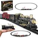 JUQU Christmas Train Set for Kids Ages 3-8, Battery Operated Toy Train with Light & Sound, Black/Gold Mini Train Tracks Under Tree for Holiday Decor