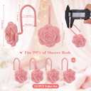 Metal Rose Shower Curtain Hooks, Rust-Resistant Hooks for Shower Curtain Rods, Set of 12, Beautiful Floral Rose Design Bathroom Decoration Hooks (Pink)