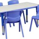 Flash Furniture Emmy 23.625''W x 47.25''L Rectangular Blue Plastic Height Adjustable Activity Table Set with 4 Chairs