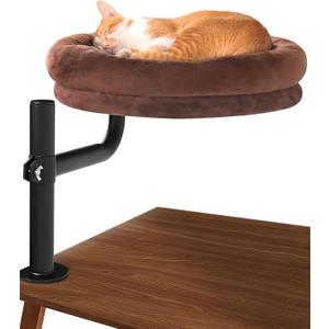 Lamlingo Cat Bed for Desk,Keeps Kitten Close and Workspace Clear Cat Bed,Height Adjustable and Rotatable,DrillingFree(Unheated Brown,18.5" Lx17.5 Wx17.5 W)