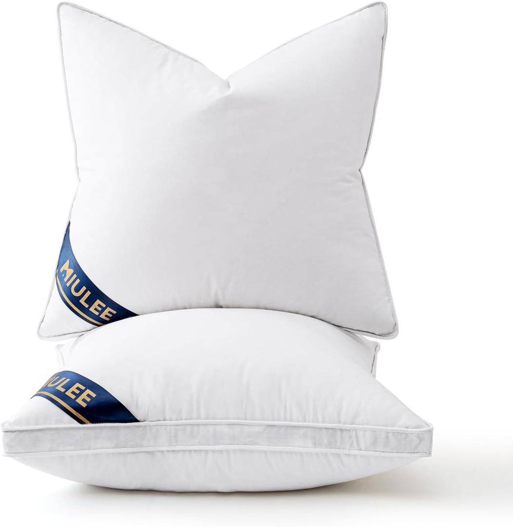 MIULEE 22x22 Feather Down Pillow Inserts with Gusset Bed Pillows,Set of 2 Luxury Fluffy Decorative Throw Pillows for Couch Sofa