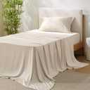 Bedsure Twin Sheet Set, Cooling Sheets for Twin Size Bed Set, Rayon Derived from Bamboo, Breathable & Soft Deep Pocket Up to 16 Inches, Hotel Luxury Silky Bedding, Bedsheet & Pillowcases, Light Beige (12 - Light Beige)