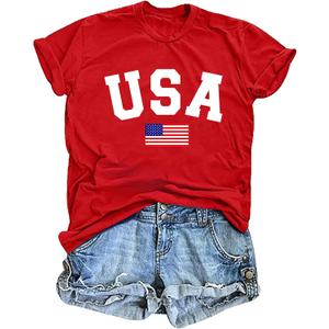 American Flag Shirts for Women: USA Flag Graphic Tee 4th July T Shirt Blouse Tops (XL)
