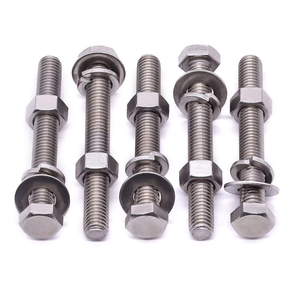 (4 Sets) M12-1.75 x 90mm Hex Bolt Kit, 304 Stainless Steel (18-8), Includes Hexagon Head Screws and Nuts, Flat & Lock Washers, Full Coarse Thread, for Machinery, Automotive, DIY