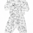 Set of 2 Kids Coloring Pajamas with Markers - Soft Bamboo Viscose 2-Piece Unisex PJs Set, Snug Fit Color Your Own Pajamas, 4Y