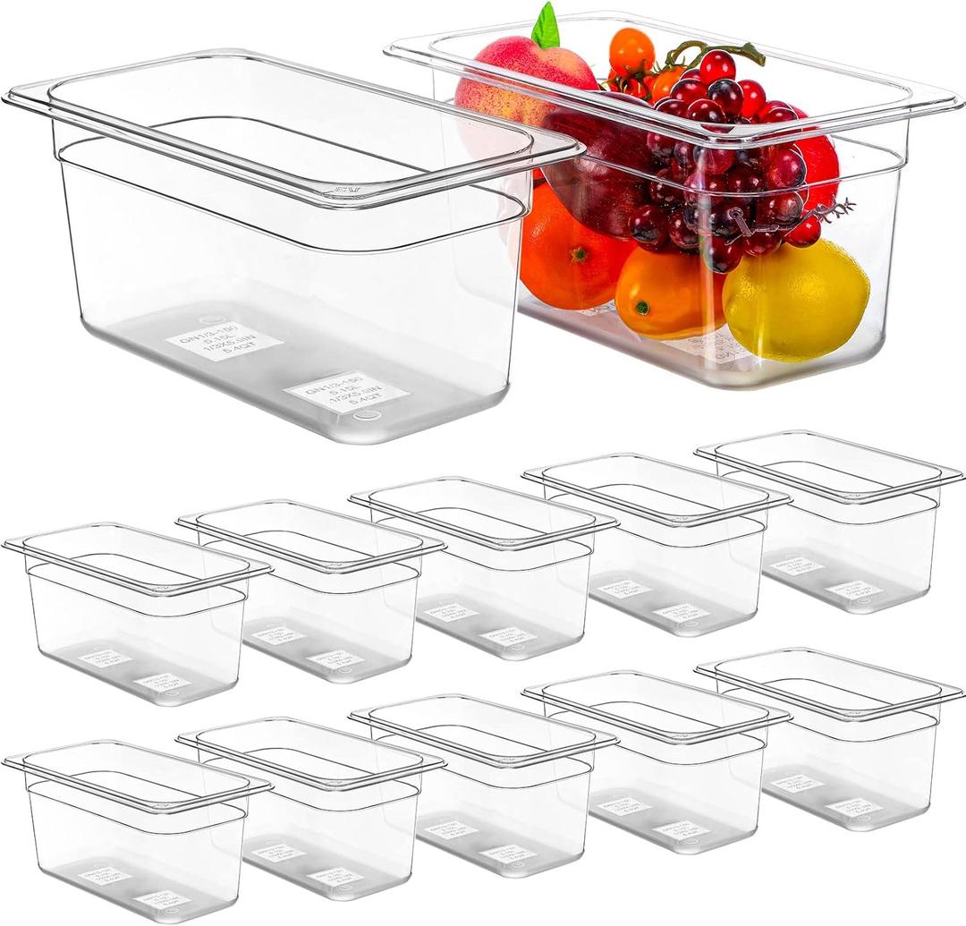 Yinder 12 Pack Plastic Food Pan 1/3 Size Commercial Food Storage Containers Pans Clear Stackable Restaurant Hotel Pans for Kitchen Fruits Vegetables Beans Corns(6 Inches High, 2.25 Gallon)