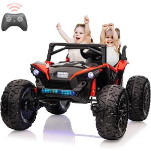 2 Seaters 24V Ride on UTV with Remote Control,10AH Battery, 400W Powerful Motors with 17" EVA Wheels, 20.5 Seat Width Electric Ride Toy with Metal Suspension,LED Lights,Music,Horn (Red)