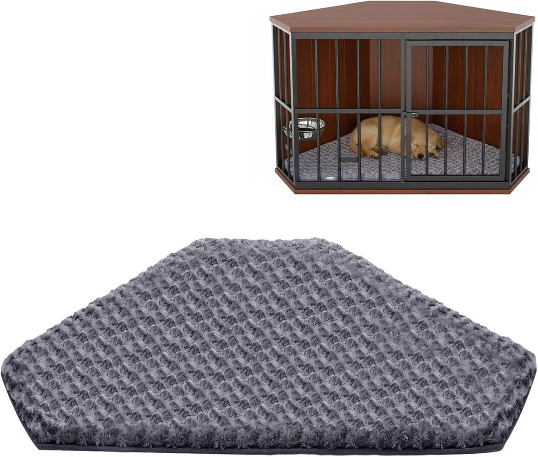 Croblissful 42.5 x 23.8 Inch Dog Kennel Pad Furniture Crate Corner Washable Bed for Large Dogs Deluxe Plush Crate Beds Gray Pet Cage Sleeping Mat Soft Indoor Pet Corner Side Table,13.39"L x 9.84"W x 1.57"Th (Only Mat)