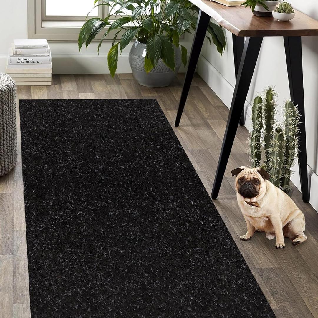 Weidear Hallway Runner Rug with Rubber Backing, Laundry Room Rug Non Slip, Washable Outdoor Indoor Rug Carpet Runner, Customized Area Rugs Mat for Entryway, Balcony, Kitchen, Garage-2FT x 6FT, Black